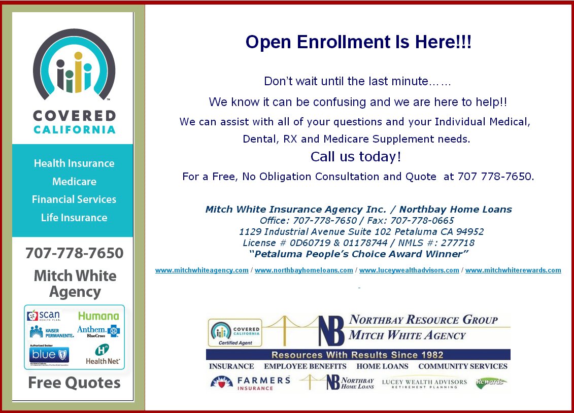 Covered California Open Enrollment... Begins! Mitch White Insurance